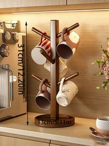 1PC Vintage Bamboo Hanging Cup Rack, European Style Desktop Cup Holder Drainage Rack, Living Room Kitchen Office Multi-Purpose Mug Storage Rack, Light Luxury Nordic Style Natural Wood Solid Wood Cup Rack, Rounded Edge No Burrs Anti-Scratch Hand Hanging Drainage Storage Rack, Living Room Side Cabinet Organizer, Housewarming Gift - 1PC - View 9