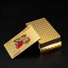 1副24K金箔耐用防水塑膠撲克牌 8.7*5.7 CM，奢華金色撲克牌，適合派對遊戲、魔術表演、收藏禮物 - 查看 15