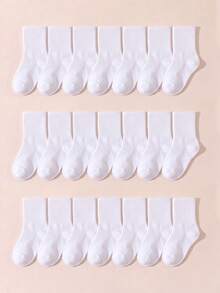 10 Pairs Random Color Children's Mid-Calf Socks, Black & White Color Block Mid-Calf Socks, Pure White Basic Casual Socks, Back To School Shoes & Socks - Multicolor - View 5