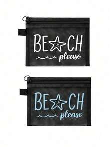 Beach_please 和海星图案沙滩网眼化妆包，便携式化妆包，可装口红和粉扑，沙滩主题化妆包，透明大容量旅行化妆品收纳包，夏威夷风网眼化妆包，非常适合海滩度假、便携式购物袋，也适合假日、健身、母亲节、情人节、教师节、女性旅行、短途旅行和旅行必备品。 - 彩色 - 查看 23