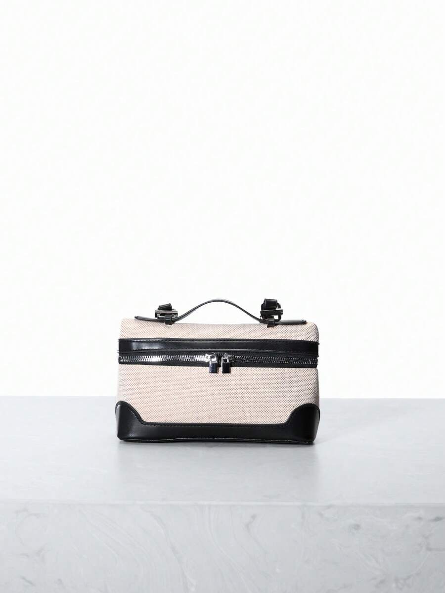 CHICVUE Retro Simple Contrast Color Box Handbag, Small Size For Women - Black - View 1