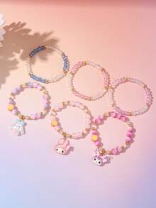 2/10pcs/Set Sanrio Cute Puppy Rabbit Pendant Lemon Polymer Clay Beaded Bracelet Bangle Wristband Jewelry, Suitable For Holiday Party School Birthday Gift For Girls - Multicolor - View 11