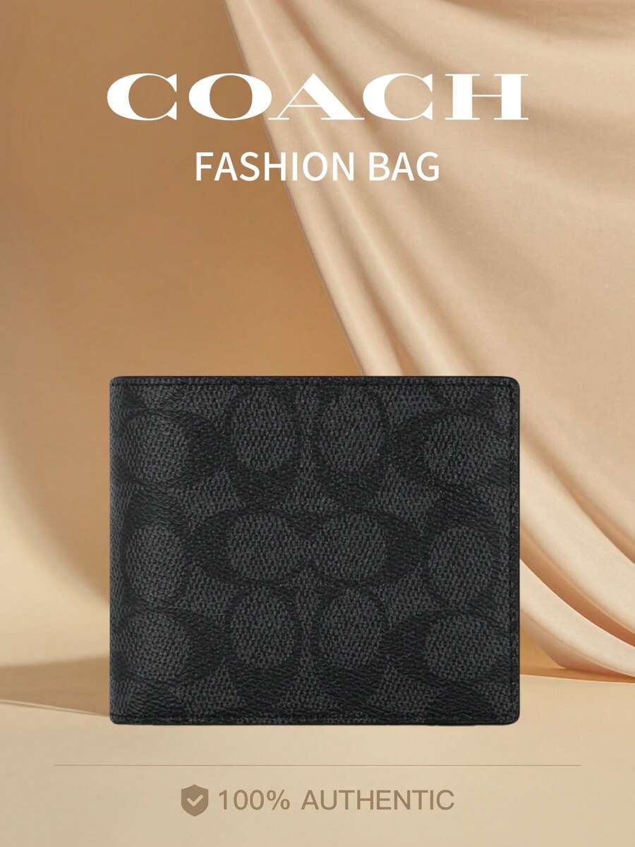 Coach Cartera plegable para identificación, de piel suave, delgada y minimalista, en lona con el logotipo de la marca, con seis ranuras para tarjetas de crédito. - Negro - Ver 1