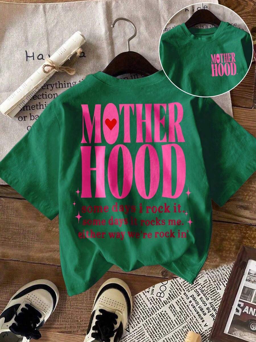 DrmWander Women's T-Shirt, Short Sleeve Graphic Print T-Shirt, Casual Urban Style, Cute Summer T-Shirt, Mom T-Shirts, Blouse, Cute Women's Sweatshirt, Tops For - 綠色 4 - 查看 1