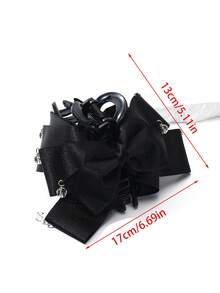 1 pieza Pinza de pelo elegante de unicolor con lazo multicapa y cinta de diamantes de imitación, diseño de espalda cruzada, media coleta, accesorio para el cabello de mujer, pinza para el verano y la playa de 13 cm/5.11 pulgadas - Negro - Ver 2