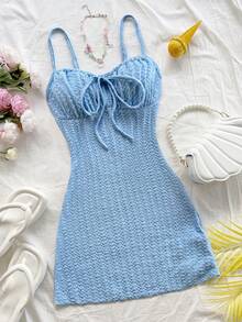 Vestido de tela texturizada con tirantes finos y entallado, para primavera/verano y vacaciones - Celeste - Ver 1