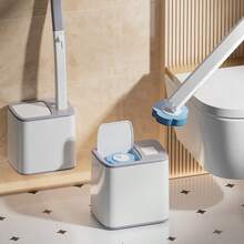 YITU 1 Set Extra Large Reinforced Base Disposable Automatic Flip-Top Toilet Brush Set, Wall-Mounted & Standing Dual-Use, With Antibacterial Cleaning Solution And Sponge Replacement Brush Head, Suitable For Toilet, Floor, Glass, Sink Cleaning - Automatic Flip-top Toilet Brush - View 5
