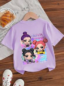 3pcs/Set Young Girl Casual Funny Print Round Neck Short Sleeve T-Shirt, Summer Top - White - View 5