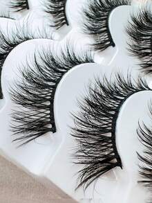 5 Pairs Natural Soft Thick Curly Cat Eye False Eyelashes, 3D Faux Mink Short Natural Handmade False Eyelashes, 5D Thin Fluffy Full False Eyelashes, Exquisite Realistic False Eyelashes, Suitable For Daily Makeup, Carnival, Music Festival, Wedding, Spring Vacation - Black - View 5