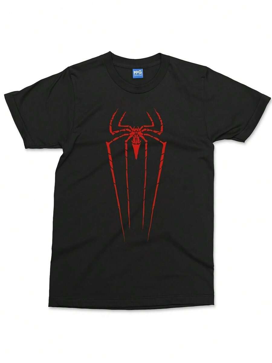 Tricou grafic stil vintage cu supereroi pentru bărbați și femei, negru cu emblemă roșie și albă, din material moale și respirabil, croială regular, mânecă scurtă, guler rotund, ținută casual unisex, gata pentru Comic-Con – pentru toate anotimpurile - Negru - Vizualizare 1