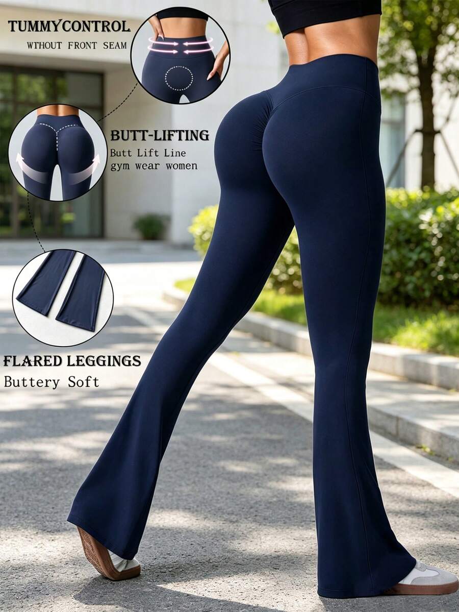 Women's High Waist Seamless Flare Yoga Pants Elastic Butt Lifting Slim Sports Leggings Autumn Winter Wide Leg Workout Trousers Leggings Women - Royal Blue - View 1