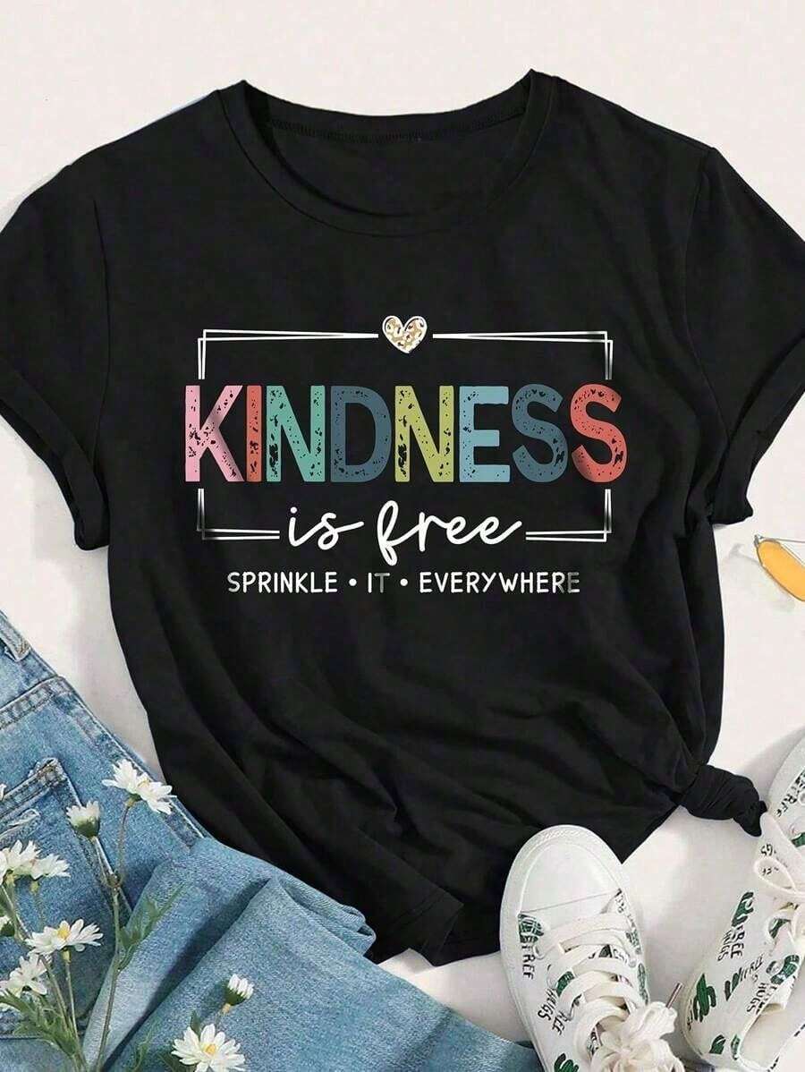 Camiseta de Talla Grande con Estampado "La bondad es gratis" - Negro - Ver 1