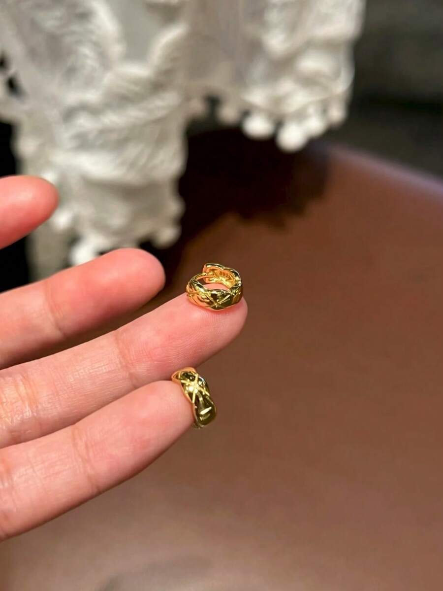 CHOSHILAR 1對奢華復古菱格紋耳環，無限環狀金色耳環，女款韓系極簡百搭時尚，適合日常穿戴與派對，母親節感恩節送給媽媽與女兒的禮物，情人節音樂節百搭風格