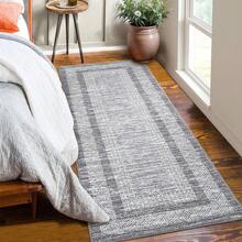 Techigher Modern Bordered Runner Rug, Washable Non-Slip Geometric Hallway Carpet, Distressed Low Pile Indoor Floor Mat For Kitchen, Entrance & Bedroom - Grey - View 5