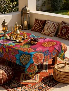 1/2 piezas Mantel con patrón floral colorido, material de poliéster, adecuado para mesas de comedor redondas/cuadradas, cocina, restaurante, mesa de café, picnic, camping, decoración de granja, protección de la superficie de la mesa, configuración de vacaciones, uso en múltiples escenarios, diseño impreso exquisito, mejora la atmósfera del hogar - Multicolor - Ver 14