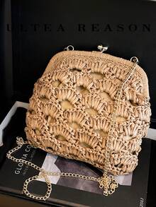 2026 New Natural Fiber Clutch, Handwoven Raffia Grass Summer Beach Bag, Straw Bag - Khaki - View 9