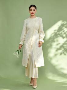 Elegant Long Sleeve Button-Up Blouse For Women, Spring/Summer - Champagne - View 2
