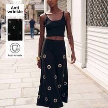Fengyu Women's Clothing Store  Vestido negro de manga larga con diseño calado para mujer - Burdeos - Ver 7