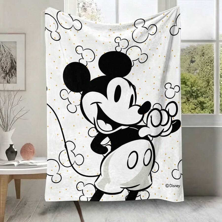 Couverture en flanelle Disney Classic Mickey Mouse noir & blanc, couverture en polaire douce et confortable avec fond à pois blancs & dorés, convient pour le canapé, le lit, le salon, la chambre, le bureau, les voyages, toutes les saisons - couleur 1 - Voir 1