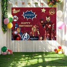 1pcs M Arvel I Ron Man Happy Birthday Backdrop Avengers Superhero Theme Party Background Anime Character Photography Prop Boy Bedroom Bedside Wall Tapestry Outdoor Yard Gathering Decoration Geek Fan Room Wall Hanging Supplies - A - Xem 5