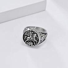 Vintage Stainless Steel Saint George Ring For Men | Medieval Warrior Knight | Gold And Steel - 銀色 - 查看 3