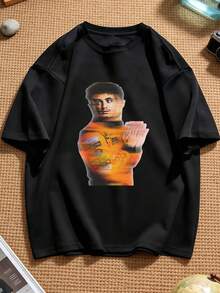 Camiseta unissex F1 Lewis Old School Culture (1 unidade), feita de algodão confortável e respirável, com modelagem casual oversized, ideal para uso diário, festivais de carros e como presente para fãs. - Preto - Ver 2