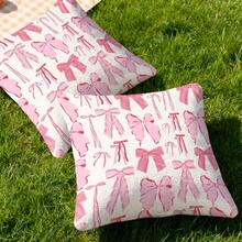 1 PC Throw Pillowcase, Seamless Pink Ribbon Pattern, Reversible Print, 45 Cm * 45 Cm, Home Decor, Hand-Painted Bow On Cream Background (Pillowcase Without Insert) - Multicolor - View 6