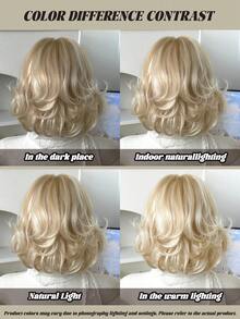 10 Inch Light Blonde Short Wavy Bob Synthetic Wig For Women Premium Soft Synthetic Heat-Resistant Fiber Hair Full Machine Wigs For Women Daily Use Holidays - Perfect For Festival Party - Wig Accessory Women's Gift.(Accessories Not Included) - Gold - View 6