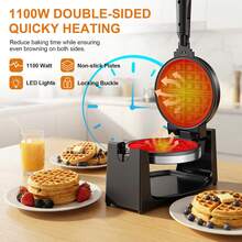 Classic Rotating Belgian Waffle Maker With Nonstick Plates, Removable Drip Tray, Adjustable Browning Control And Cool Touch Handles, Stainless Steel - 美規A型插(110-127V) - 查看 6