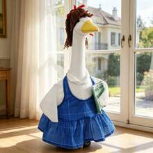 Porch Goose Back To School Outfit Cute Dress And Ponytail Wig Set For 23 Inch Lawn Goose Statue Clothes - 藍色 - 查看 4