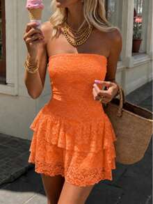 Women Mini Dresses - Orange - View 2