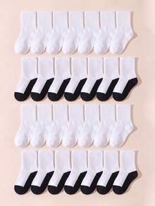 10 Pairs Random Color Children's Mid-Calf Socks, Black & White Color Block Mid-Calf Socks, Pure White Basic Casual Socks, Back To School Shoes & Socks - Multicolor - View 2