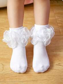 1 Pair Girls Solid Color Ruffle Trim Cute Casual Ankle Socks - White - View 6