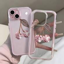1 buah Casing Bingkai Pink Minimalis Pelindung Lensa Mewah Pola Berlian Merah Muda Ceri Casing Ponsel yang Dapat Dipersonalisasi Cocok Untuk iPhone 16 Pro Max 17/16/15/14 Plus/13/12/11 Casing Pelindung Air Cocok Untuk Seri - MultiWarna - View 2