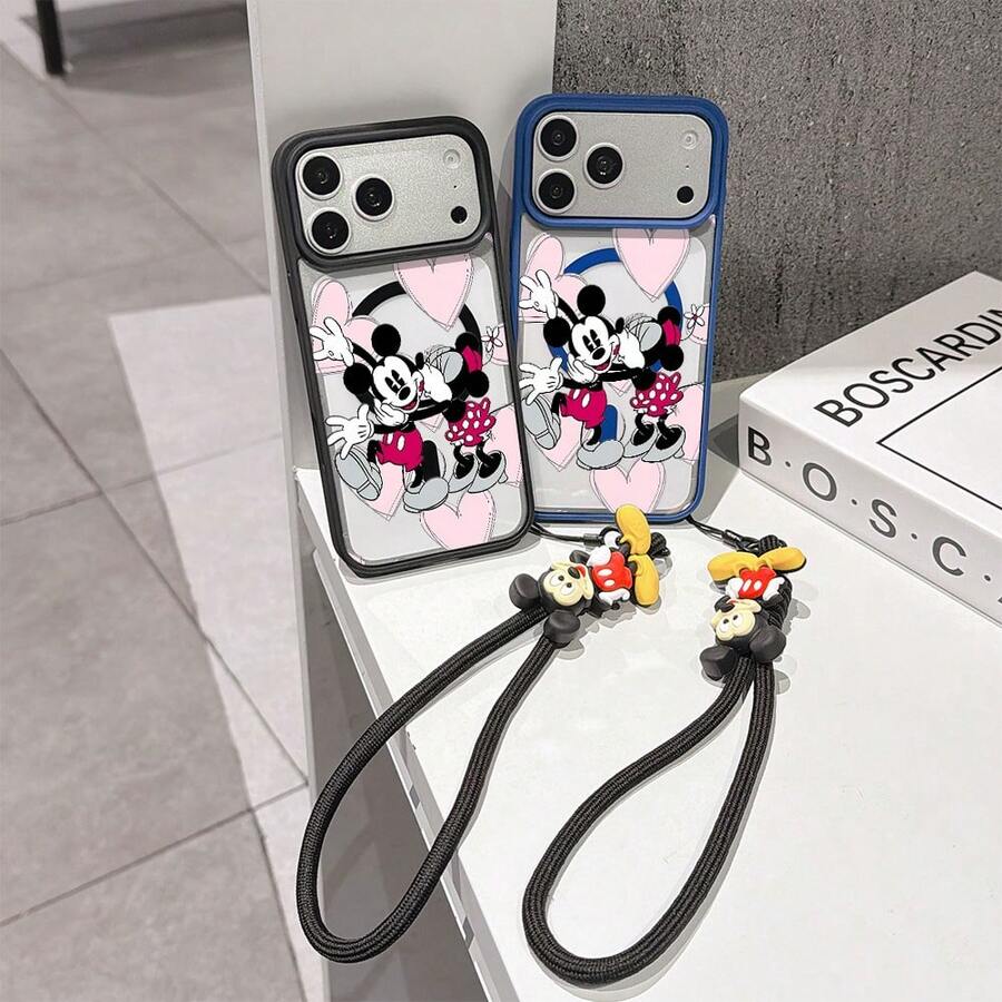 This Disney Mickey Mouse Pattern Lanyard Phone Case Features A Strong Magnetic Closure And Full Coverage Of Acrylic And TPU Material. It's Shockproof, Lightweight, And Suitable For IPhone17/16/11/13/15/15 Plus/15 Pro/15 Pro Max/12/14 Pro Max/11 Pro Max/12 Pro/12 Pro Max/13. It's A Popular Birthday Gift, Business Gift, Durable, Stain-Resistant, And Fingerprint-Resistant New Phone Case For Men And Women. It Also Includes A Mickey Mouse Phone Case And Mickey Mouse Doll Bracelet. Compatible With SamsungGalaxy S20, S21, S22, S23, And S24 Series. It's The Perfect Gift For Friends And Family. This Stylish Phone Case Is Fun, Lightweight, And Durable. IPhone17 Pro Max Phone Case, Minnie Phone Case. - màu đen - Xem 1