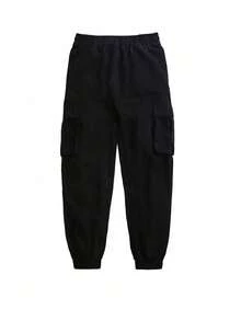 Celana Panjang Kargo Kasual Pria Bahan Linen untuk Musim Panas dengan Banyak Kantong untuk Aktivitas Luar Ruangan, Mendaki, Potongan Kaki Meruncing - Hitam - View 4