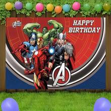 1pcs M Arvel Avengers Happy Birthday Backdrop Superhero I Ron Man C Aptain America Thor H Ulk Party Background Anime Theme Photography Prop Boy Bedroom Bedside Wall Tapestry Geek Fan Room Decor Festive Celebration Party Wall Hanging Supplies - A - Xem 6
