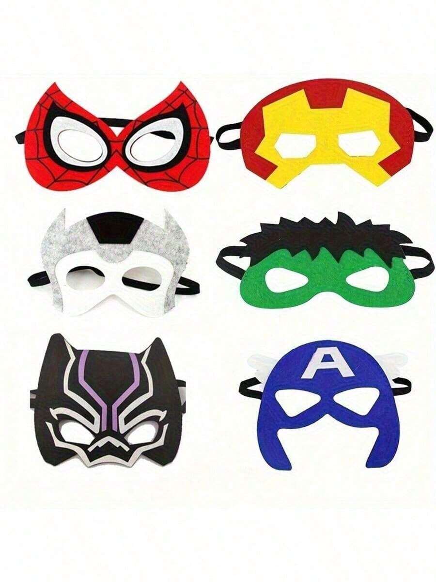 Marvel 1套/6件男士超級英雄毛氈面具 - 鋼鐵人、美國隊長、雷神 & 黑豹 | 鮮豔卡通設計，聖誕節 & 主題派對 | 適合感恩節、畢業典禮 & 日慶祝 | 英雄裝飾 & 派對用品 - 查看 1