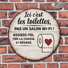 1/2pcs Round Vintage Bathroom Metal Tin Sign, French Humorous Quote "Ici Cest Les Toilettes", Toilet/Bathroom/WC Wall Decor Art, Rustic Vintage Home Wall Sticker Gift - 1 Set - View 6
