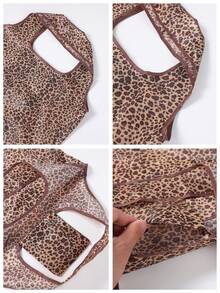 Bolsa de compras reutilizable con estampado de leopardo en tono beige claro, bolsa de gran capacidad plegable - Caqui - Ver 10