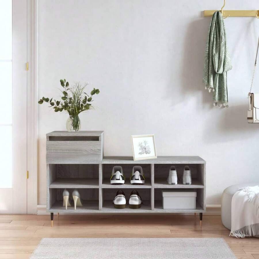 Schuhregal Grau Sonoma 102x36x60 cm Holzwerkstoff - Grau - Übersicht 1