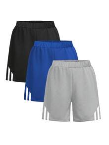 Purechapter 3pcs Tween Boys Summer Casual Striped Print Shorts Set, Quick-Dry Breathable Sports Baseball Shorts, Suitable For Sports, Play, Casual School Wear - Multicolor - View 1