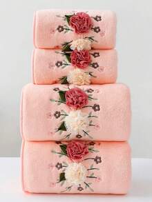 1pc Thin Polyester Fiber Pink Floral Pattern Bath Towel/Kitchen Hand Towel, Suitable For Women All Seasons, Quick-Drying, Applicable For Bathroom, Hotel, Travel, Holiday Gift, Beauty Salon, Home Decor - Pink - View 2