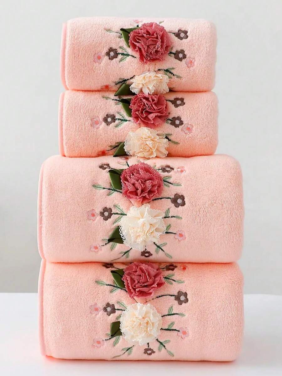 1pc Thin Polyester Fiber Pink Floral Pattern Bath Towel/Kitchen Hand Towel, Suitable For Women All Seasons, Quick-Drying, Applicable For Bathroom, Hotel, Travel, Holiday Gift, Beauty Salon, Home Decor