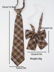 1套經典校服棕色格紋領子與領結組合 - 彩色 - 查看 6