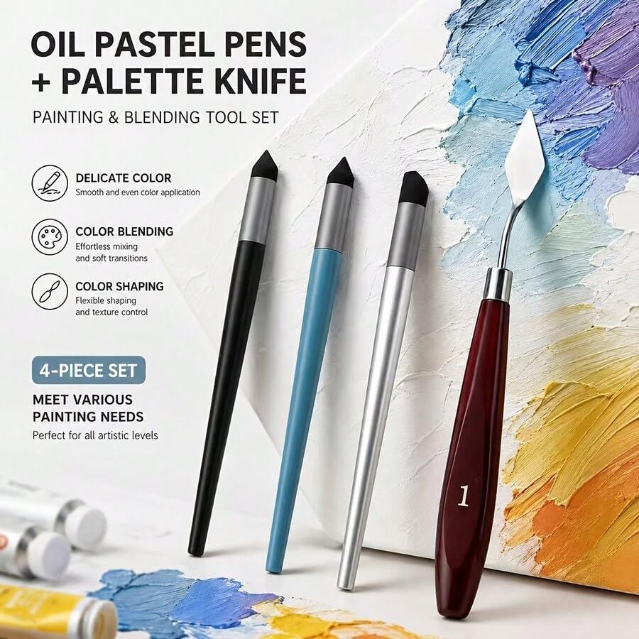 4pcs Oil Pastel Smudge Stick, Oil Painting Knife Set, Multifunction Art Tools For Professional Artists Sketching And Oil Painting Creation - Sets - View 1
