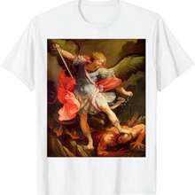 Angels Archangel Michael Defeating Satan Christian Warrior T-Shirt1 - White - View 1