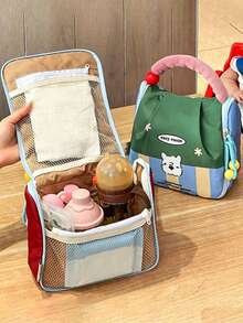 Cartoon Milk Bottle Insulated Bag, Portable Outdoor Storage Bag, Cute Pattern Feeding Bag, Handheld Storage Bag, INS Style Storage Bag, Large Capacity, Multi-Functional Travel Bag, Contrast Color Insulated Bag, Portable Storage Bag - Multicolor - View 2