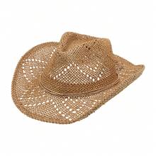 Hollow Western Cowboy Hat Combines Straw Material With Retro Design. It Has A Wide Brim And A Classic Hat Shape. It Has Both Sun Protection And Style. It Is Suitable For Summer Travel, Beach Parties Or Theme Activities, Showing The Free And Unrestrained Western Style And Personality Declaration. - Khaki - View 11