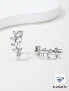 Besthing 1對 S925純銀 0.162CT 莫桑石橄欖葉耳環，歐美時尚圓環耳環，適合女性日常、派對、約會穿戴，節日禮物 - 銀色 - 查看 7
